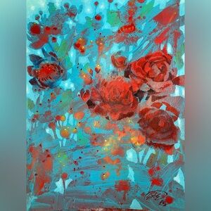 Original painting rose garden surreal art impressionist floral decor Artettina